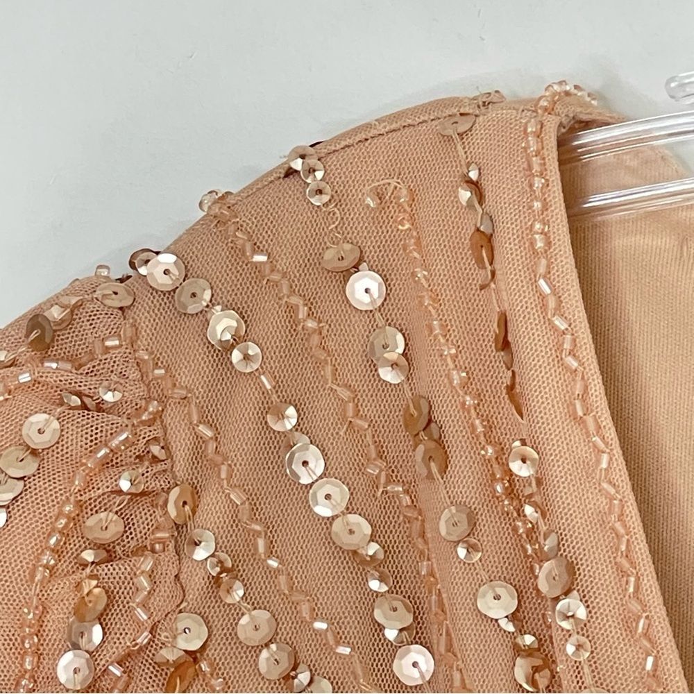 Mac Duggal 5715 Sequin Wrap-Over Long-Sleeve Embellished Gown, Rose, Size 10 - Picture 9 of 11